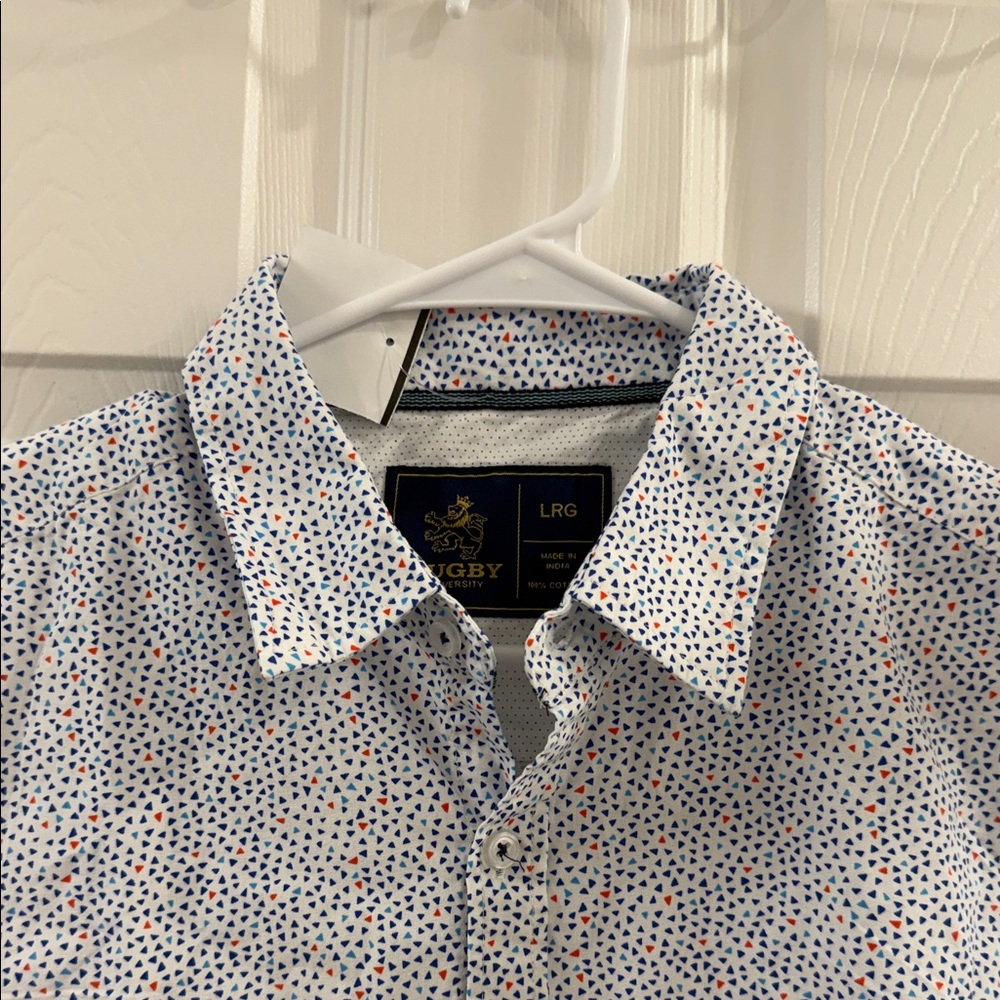 Perry Ellis White Shirt with Blue and Orange Dots